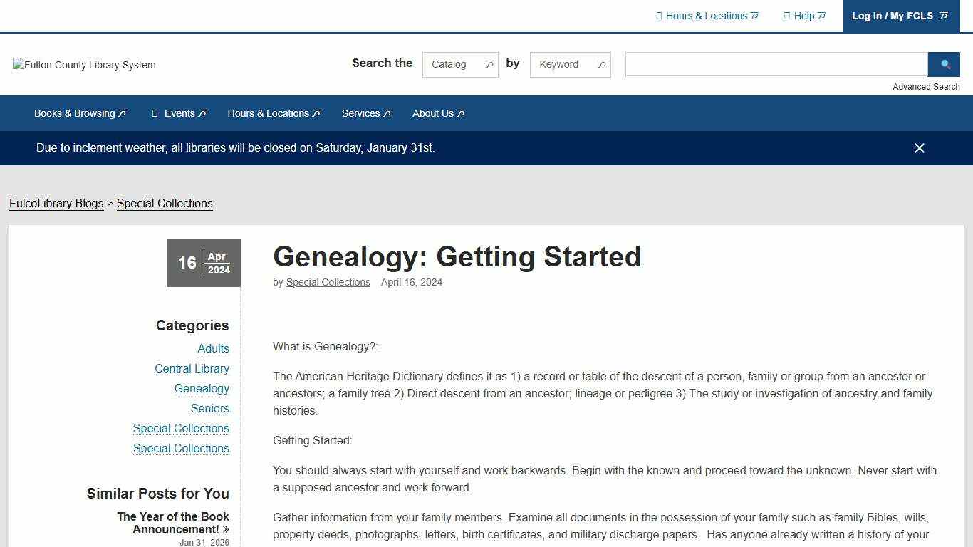 Genealogy: Getting Started Fulton County Library System